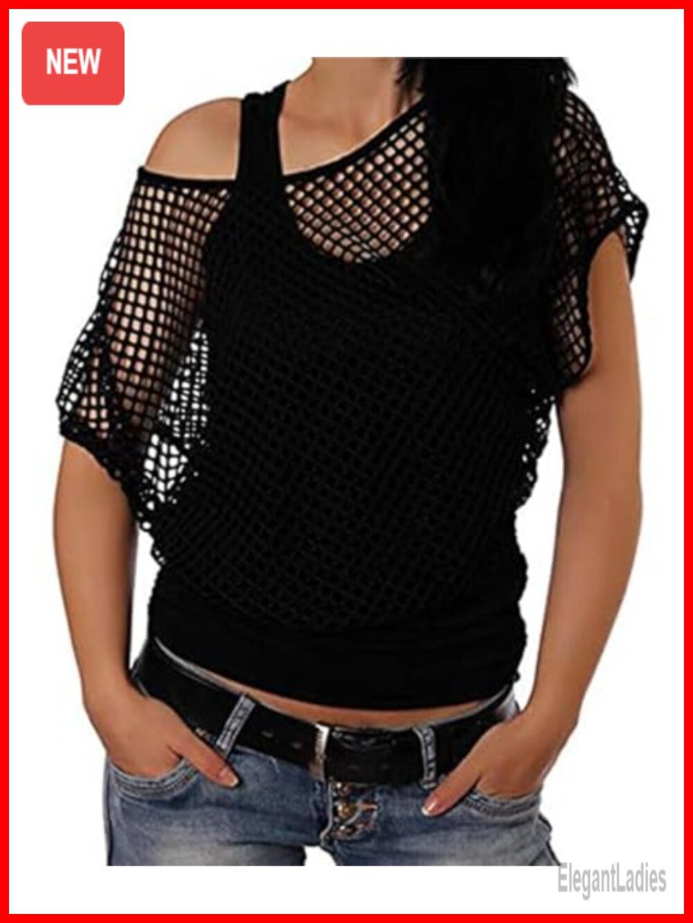 Women's 80s Costume Off Shoulder T-Shirt Fishnet Neon Party Top